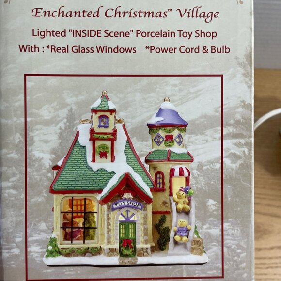 Vintage Enchanted Christmas Village Toy Shop Village Scene Lighted Window Scene - Picture 9 of 12